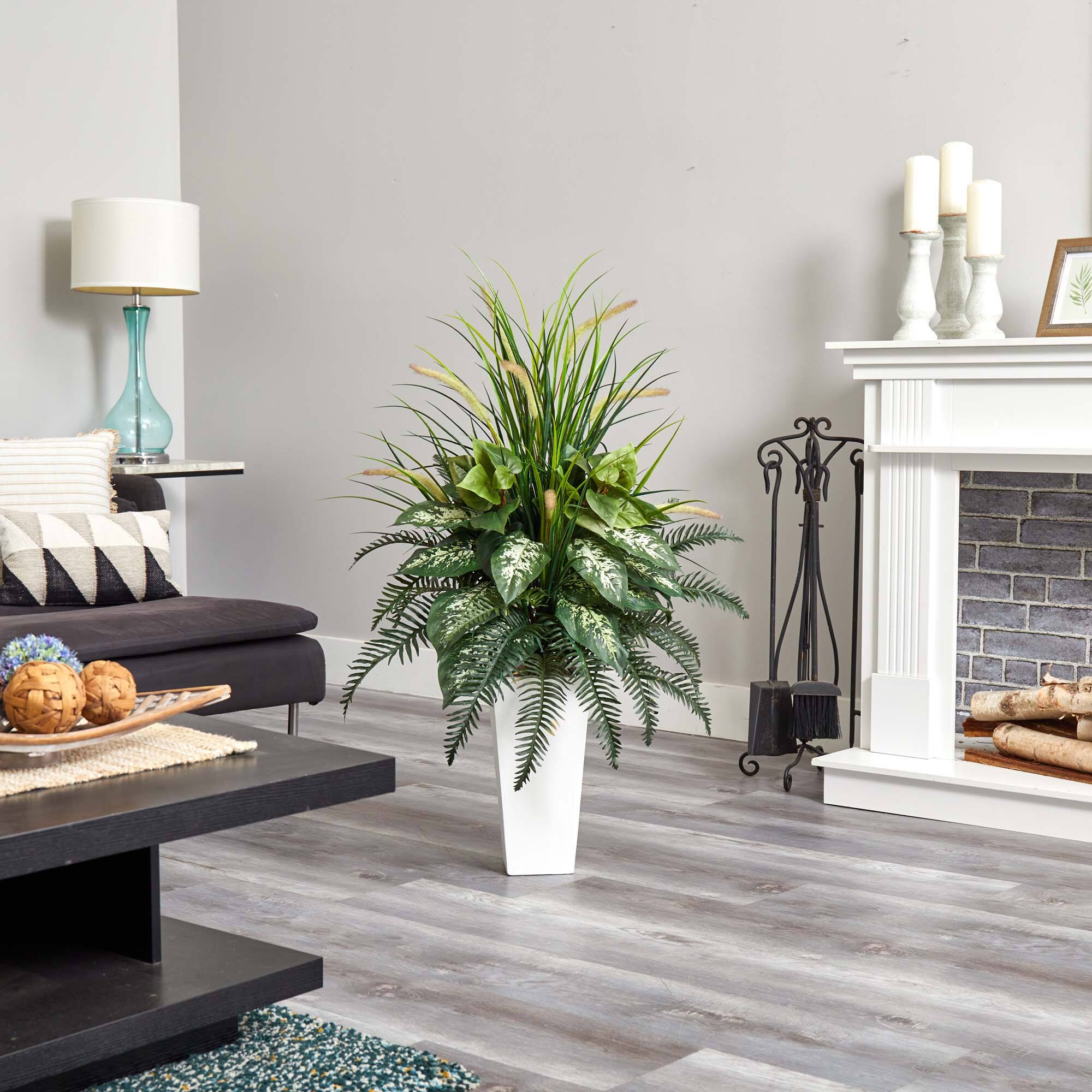 4ft. Mixed River Fern & Dogtail In White Tower Planter